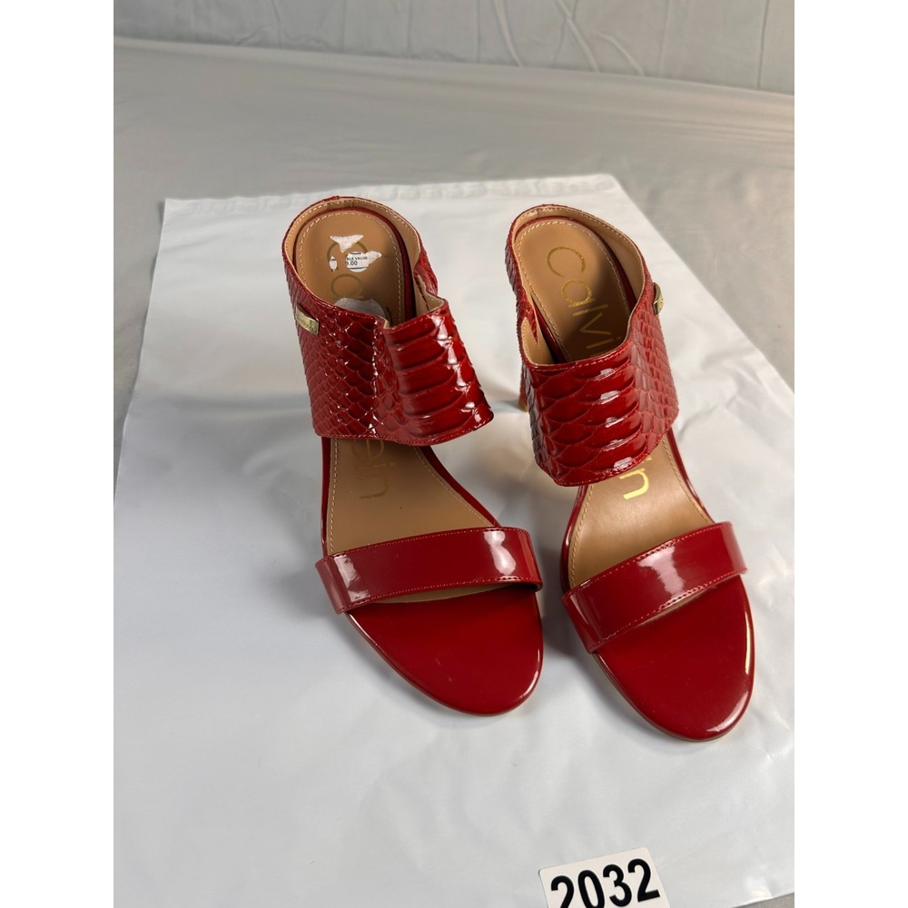 Calvin Klein Shayna Women Stiletto Heels US 7 Red‎ Patent Mule Sandals Glam Chic
